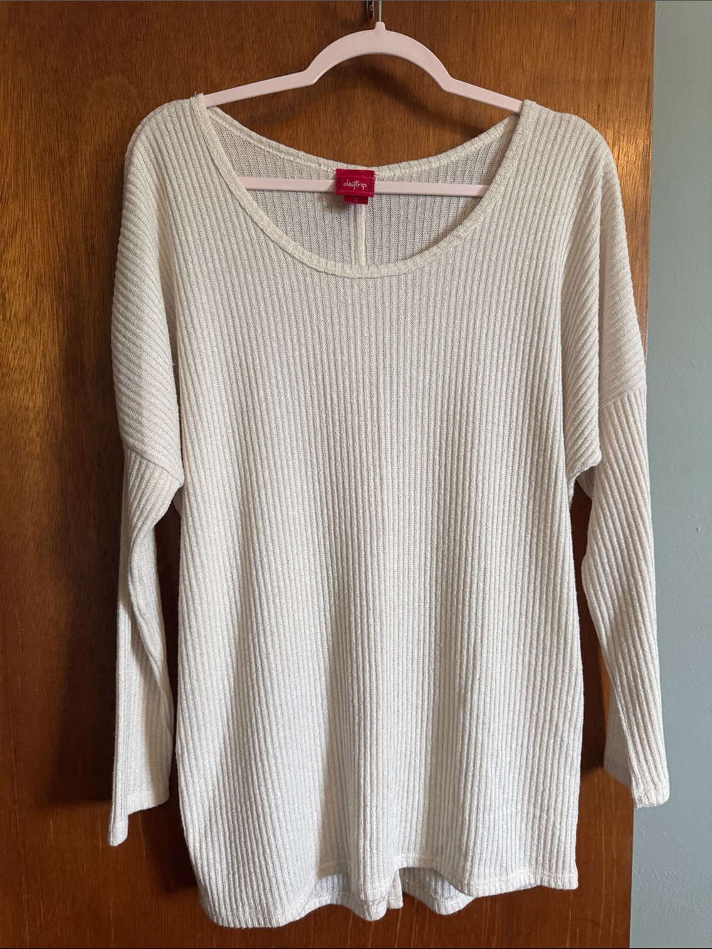 Daytrip Cream Ribbed Scoop Neck Sweater